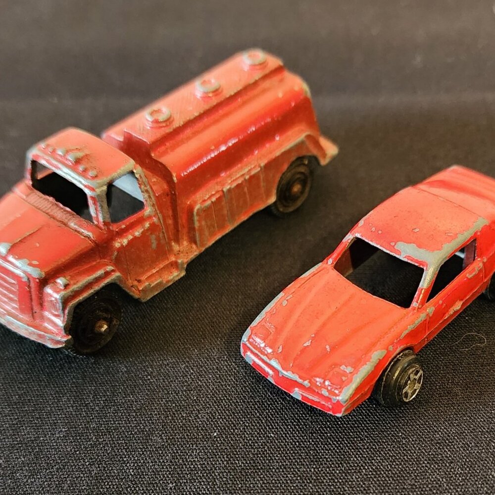 Vintage Chicago Red Firebird Toy Car #3 and Red Tootsie Tanker/Fire Truck